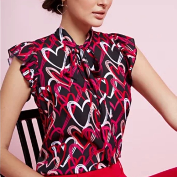 New York & Company Tops - NWT New York & Co. sz M. Heart-Print Ruffle-Sleeve Blouse